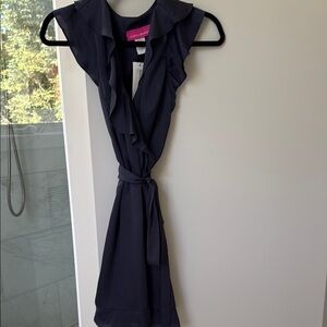 Blue Sleeveless Wrap Sundress with Notched Collar